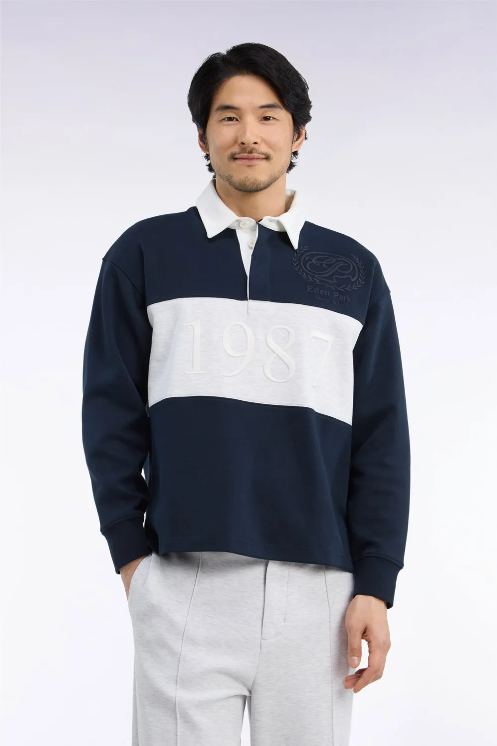Eden Park Rugby Heritage H26MAISW0041 sweat marine chiné loose