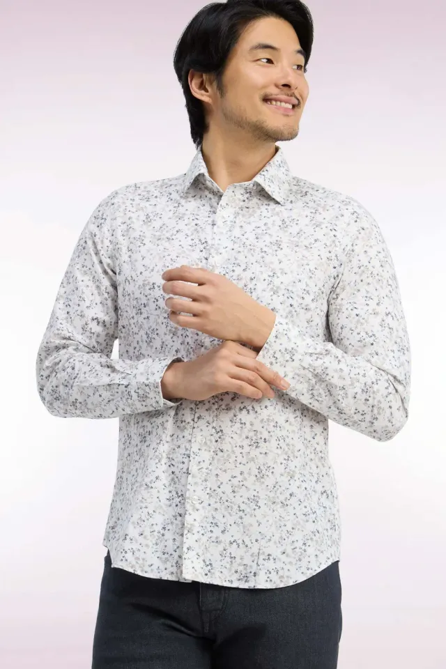 Eden Park Club chemise coton écru micromotifs slim
