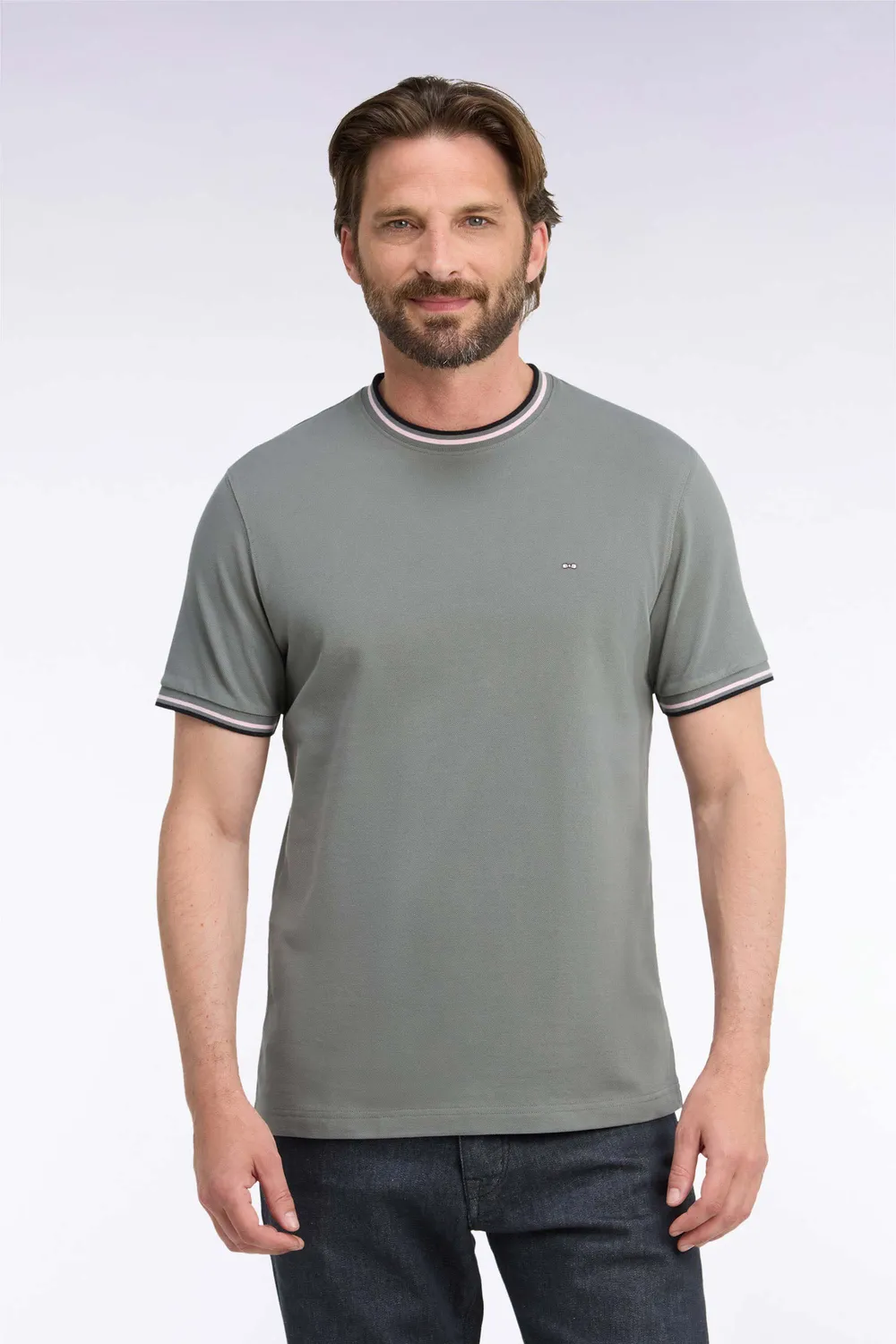 Eden Park t-shirt coton vert olive col bords-côtes