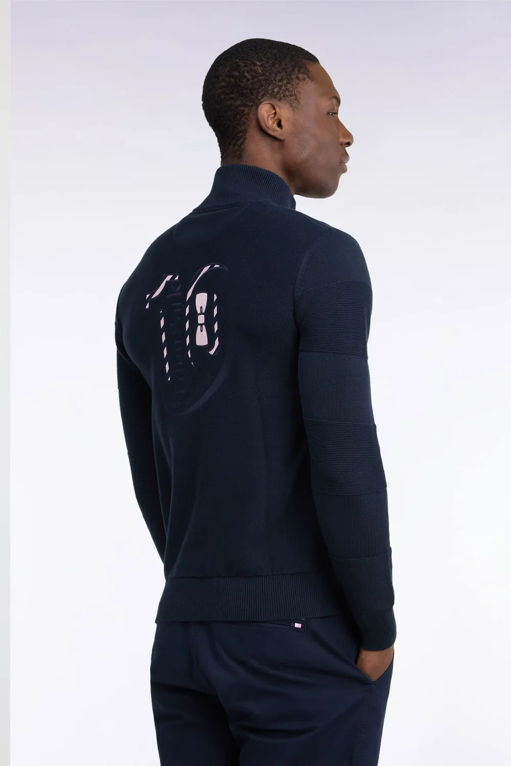 Eden Park cardigan homme coton marine zippé broderie dos