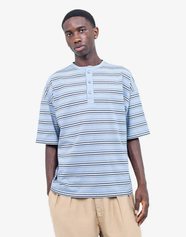 Olow Omi T-shirt bleu azur rayé ample