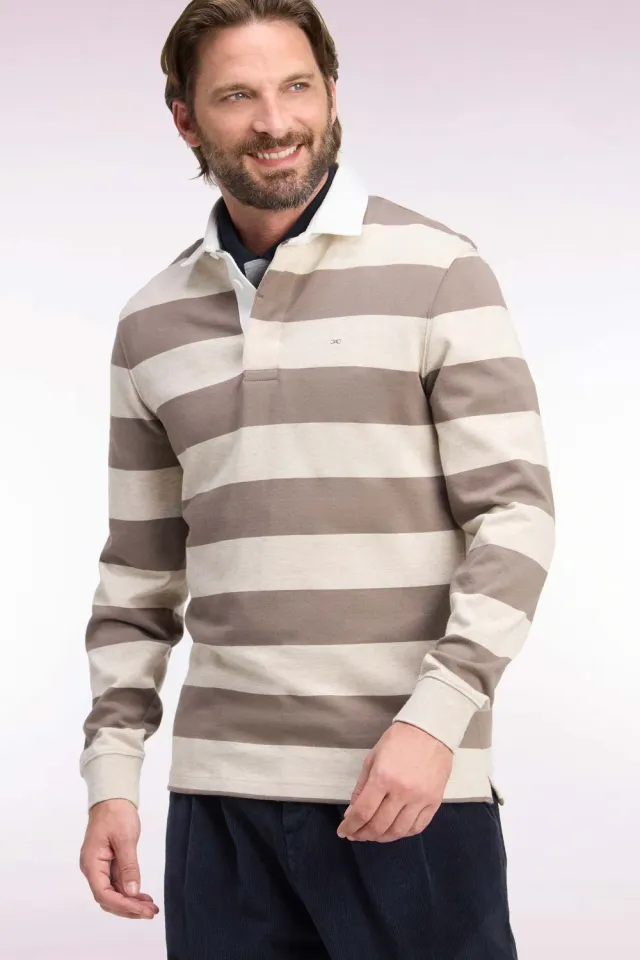 Eden Park Club Classique maillot rayé beige coton