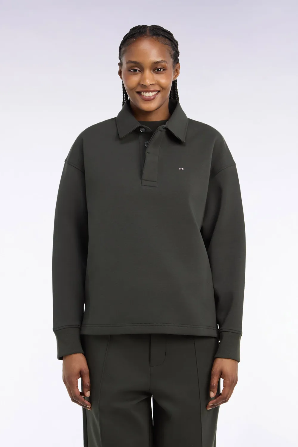 Eden Park Sweatshirt Col Maillot Coton Kaki Loose