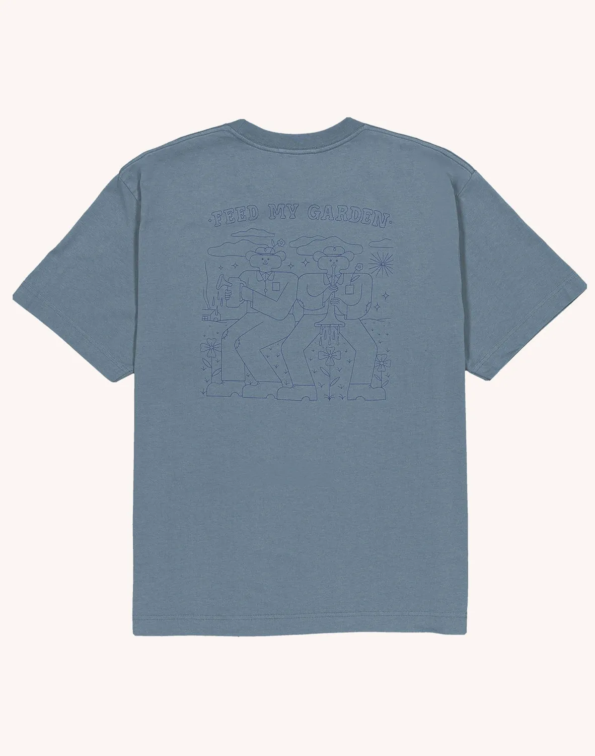 OLOW Feed My Garden t-shirt bleu acier coton bio ample