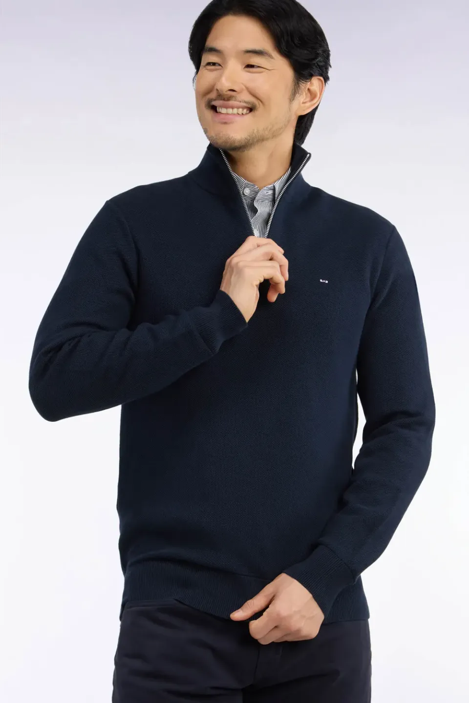 Eden Park pull col camionneur coton marine nid d'abeille