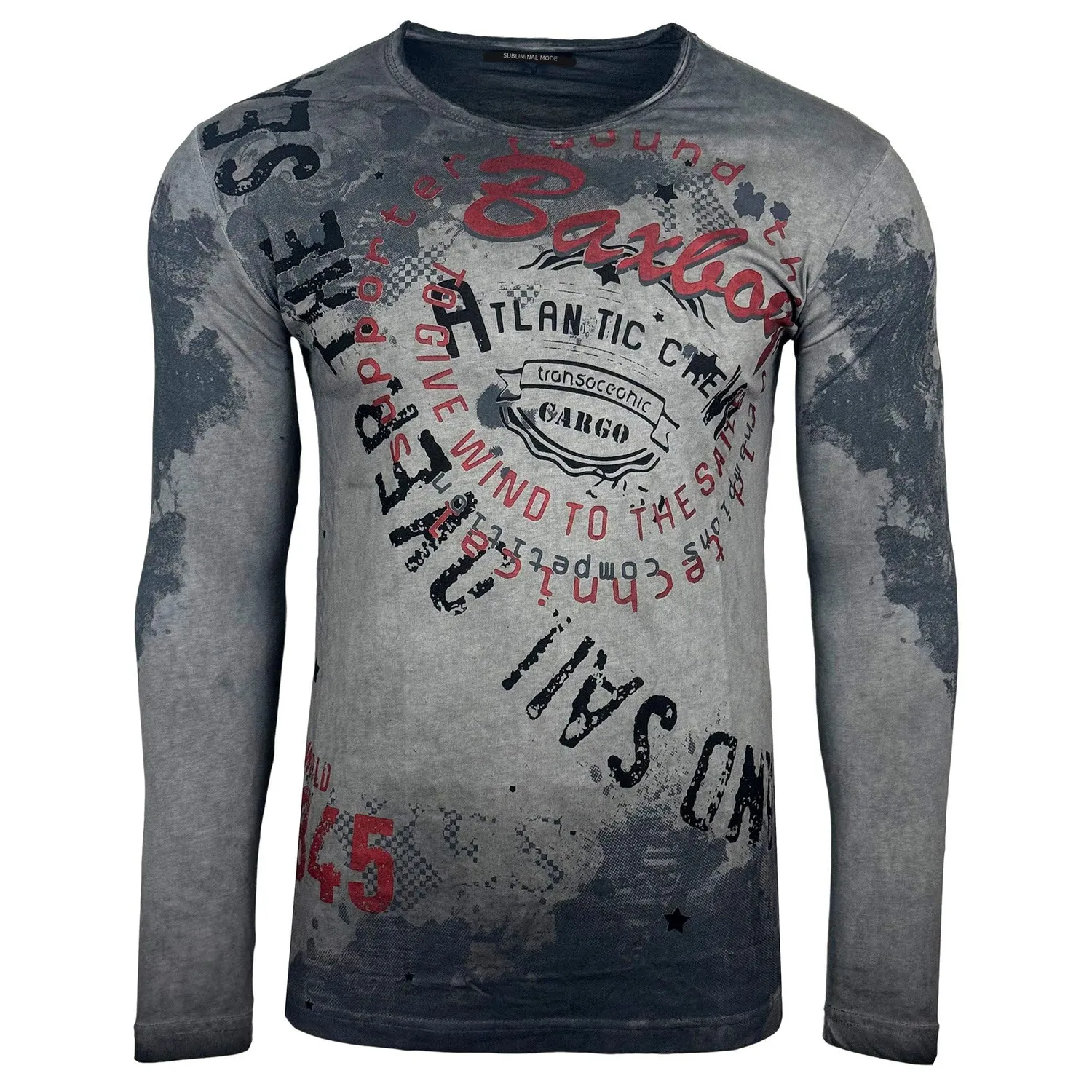 Subliminal Mode BX705 t-shirt homme manches longues noir vintage