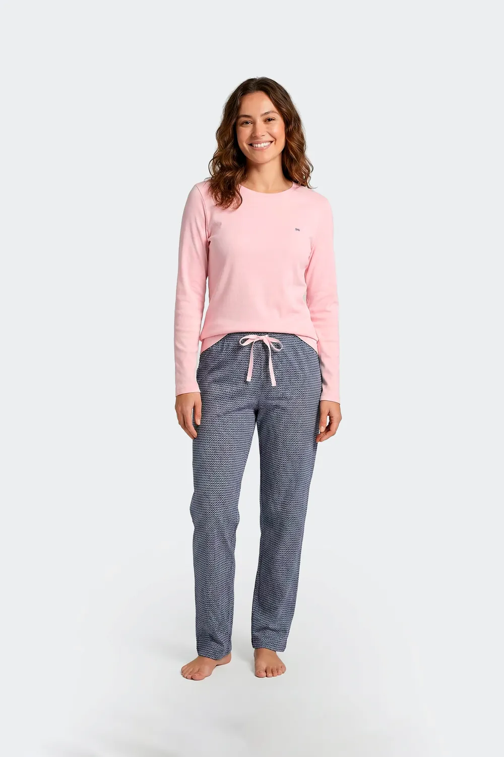 Eden Park Pyjama Long Coton Rose Marine Fantaisie