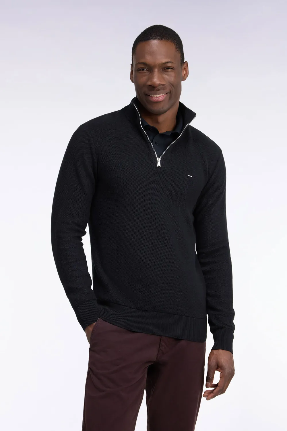 Eden Park pull col camionneur coton noir coupe droite