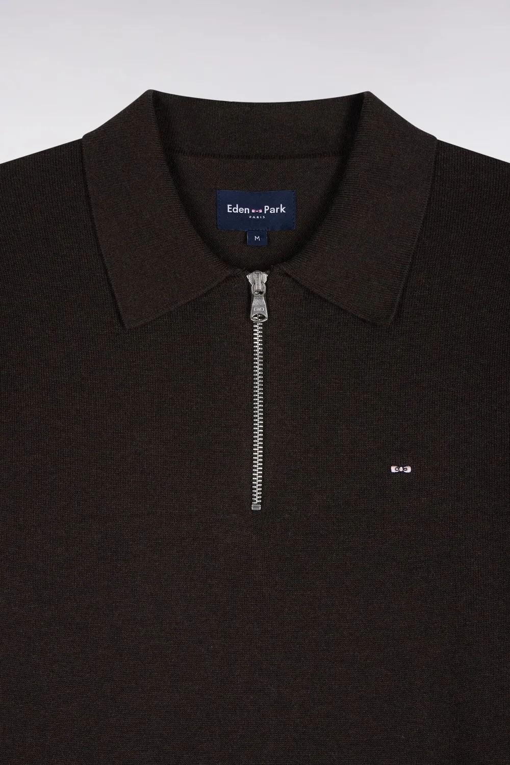 Eden Park Après Match pull col polo zippé marron coupe droite