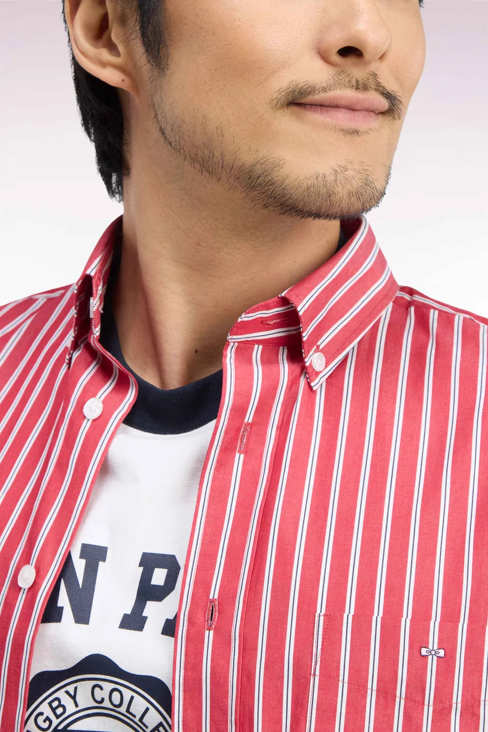Eden Park H26CHECL0019 chemise rouge coton rayures droite