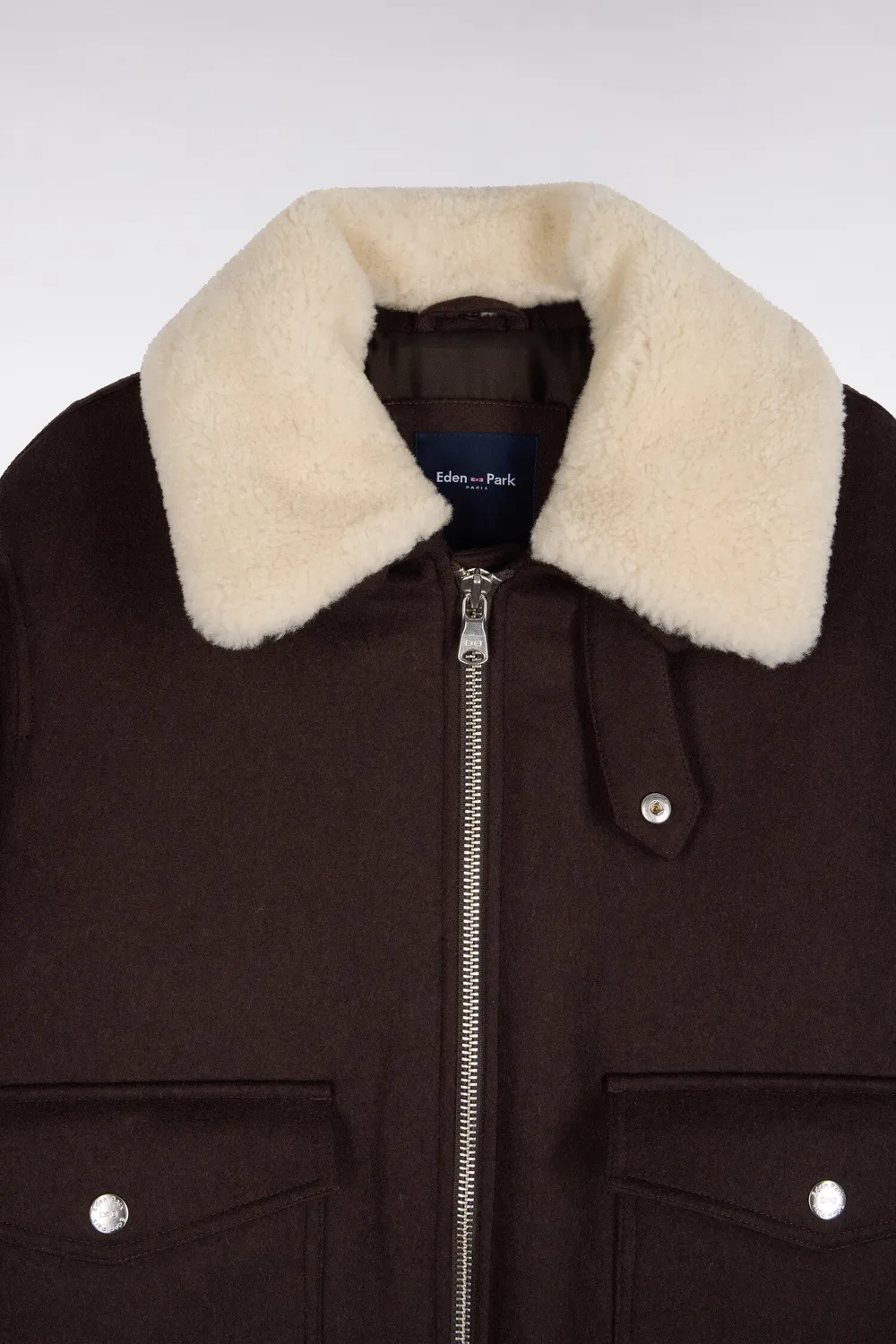 Eden Park Club Classique blouson maille marron col shearling amovible