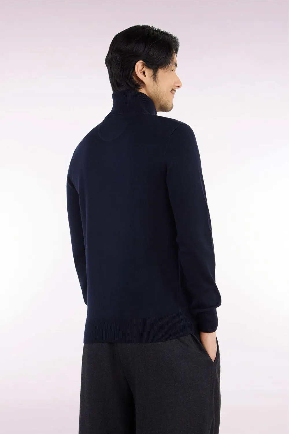 Eden Park cardigan homme zippé marine laine coton droit