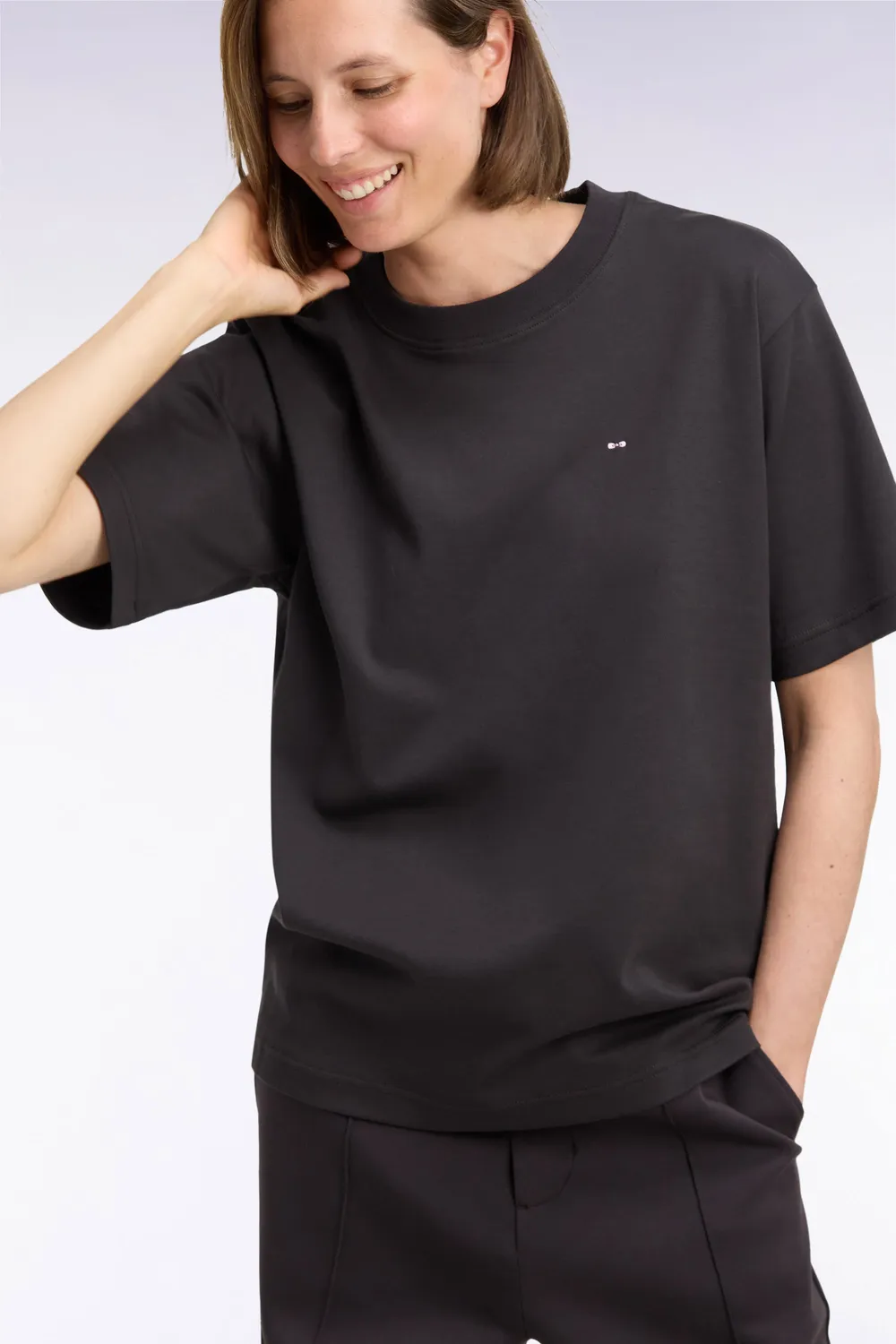 Eden Park t-shirt unisexe coton marron col rond coupe loose