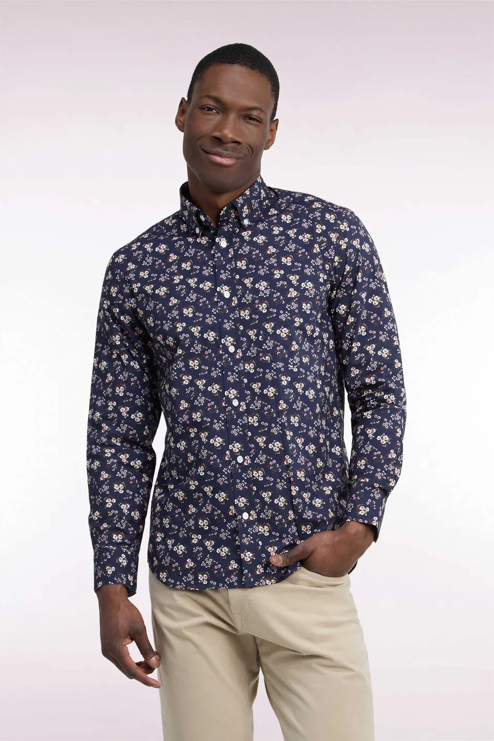Eden Park Club Classique chemise homme marine fleurs coupe droite
