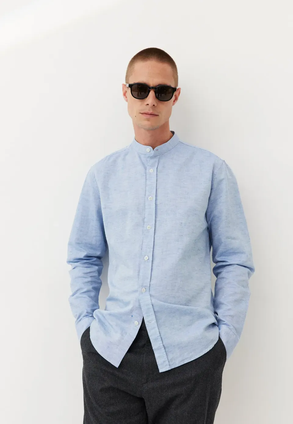 Loom chemise col officier chemise lin coton bleu ciel