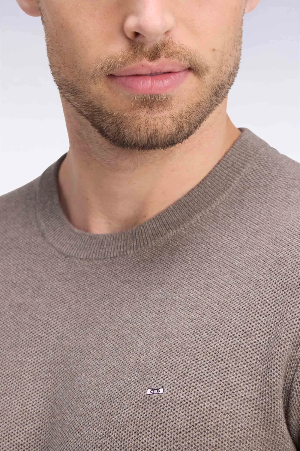 Eden Park pull coton gris col rond maille nid d'abeille