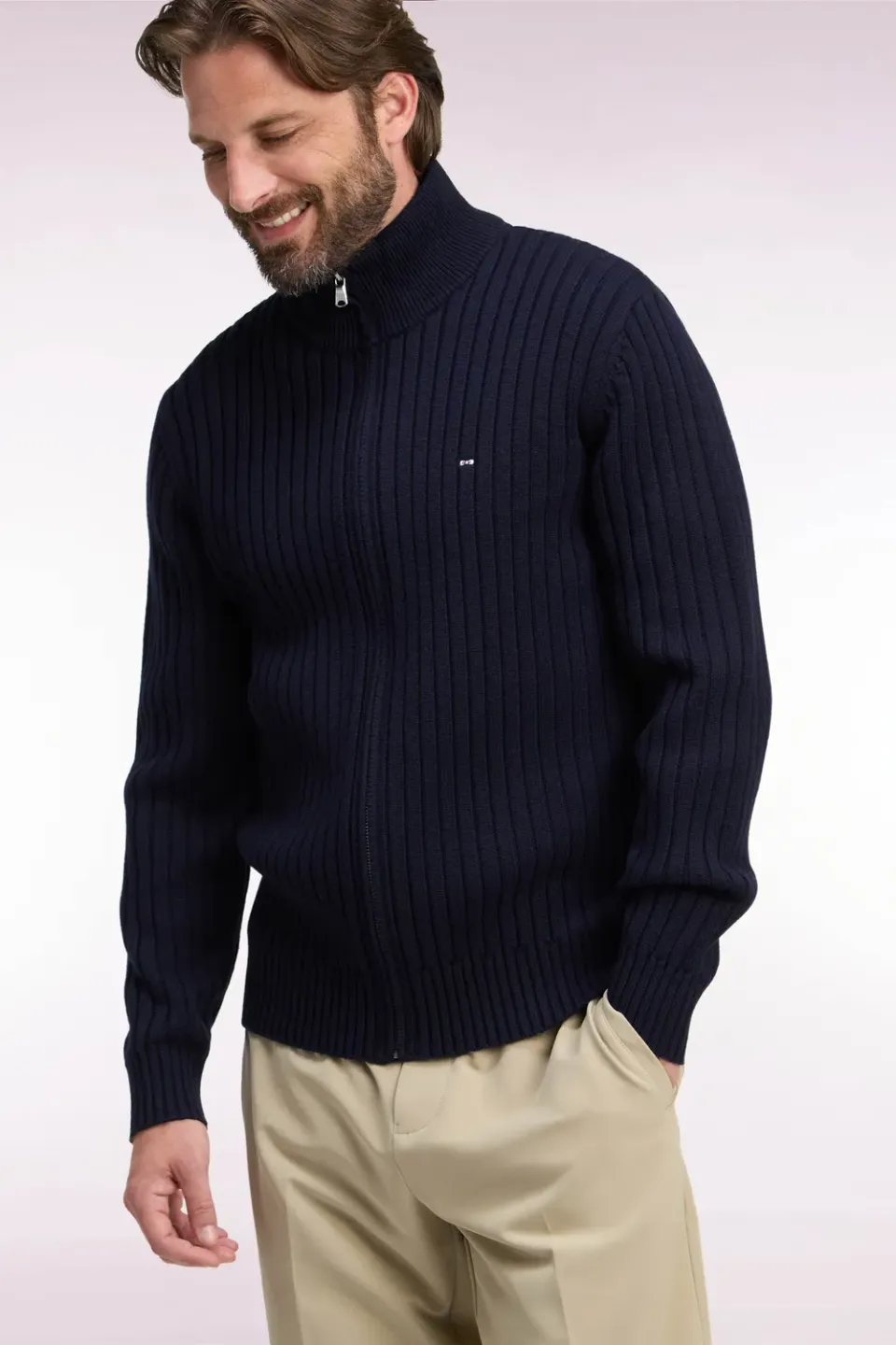 Eden Park cardigan zippé laine coton marine droit