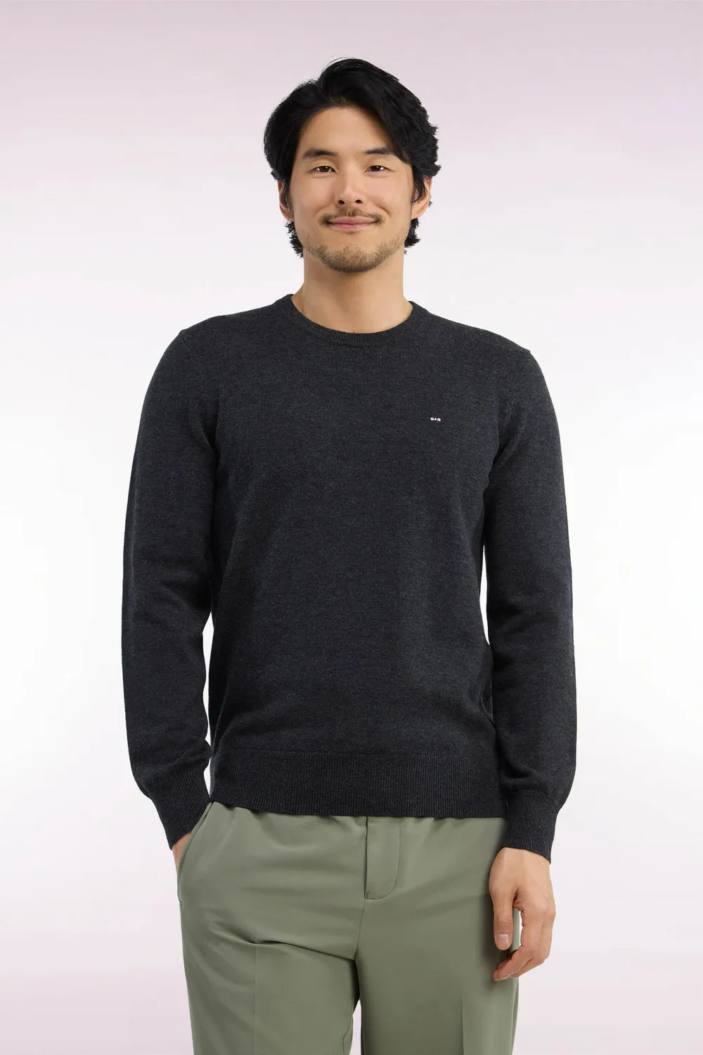 Eden Park pull col rond laine coton gris anthracite