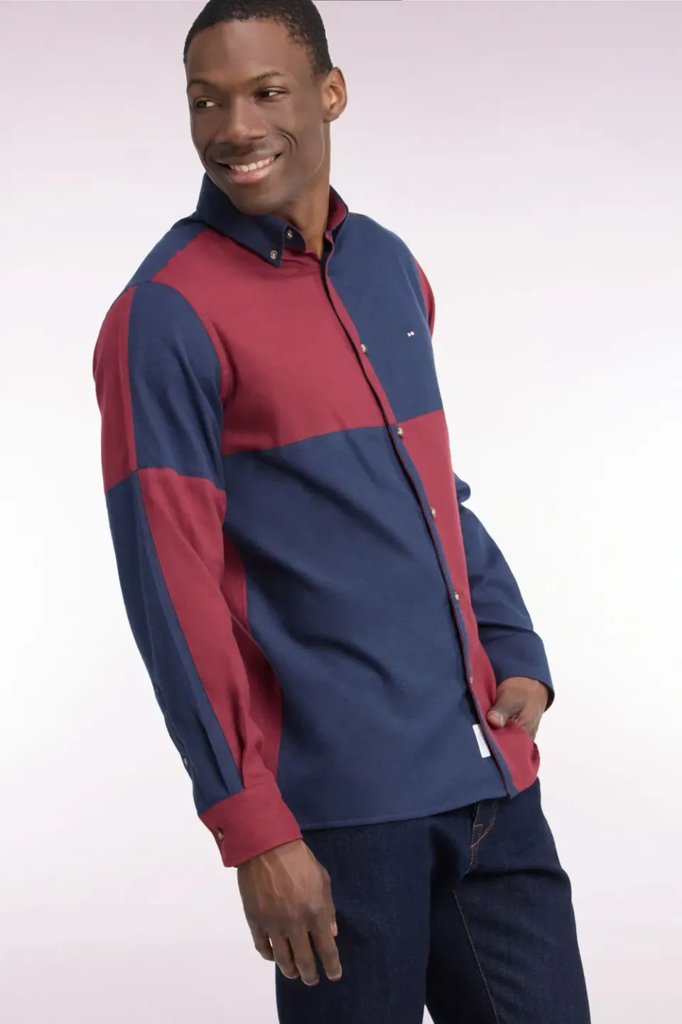 Eden Park Chemise Coton Marine Bordeaux Motif Cadrans Droite