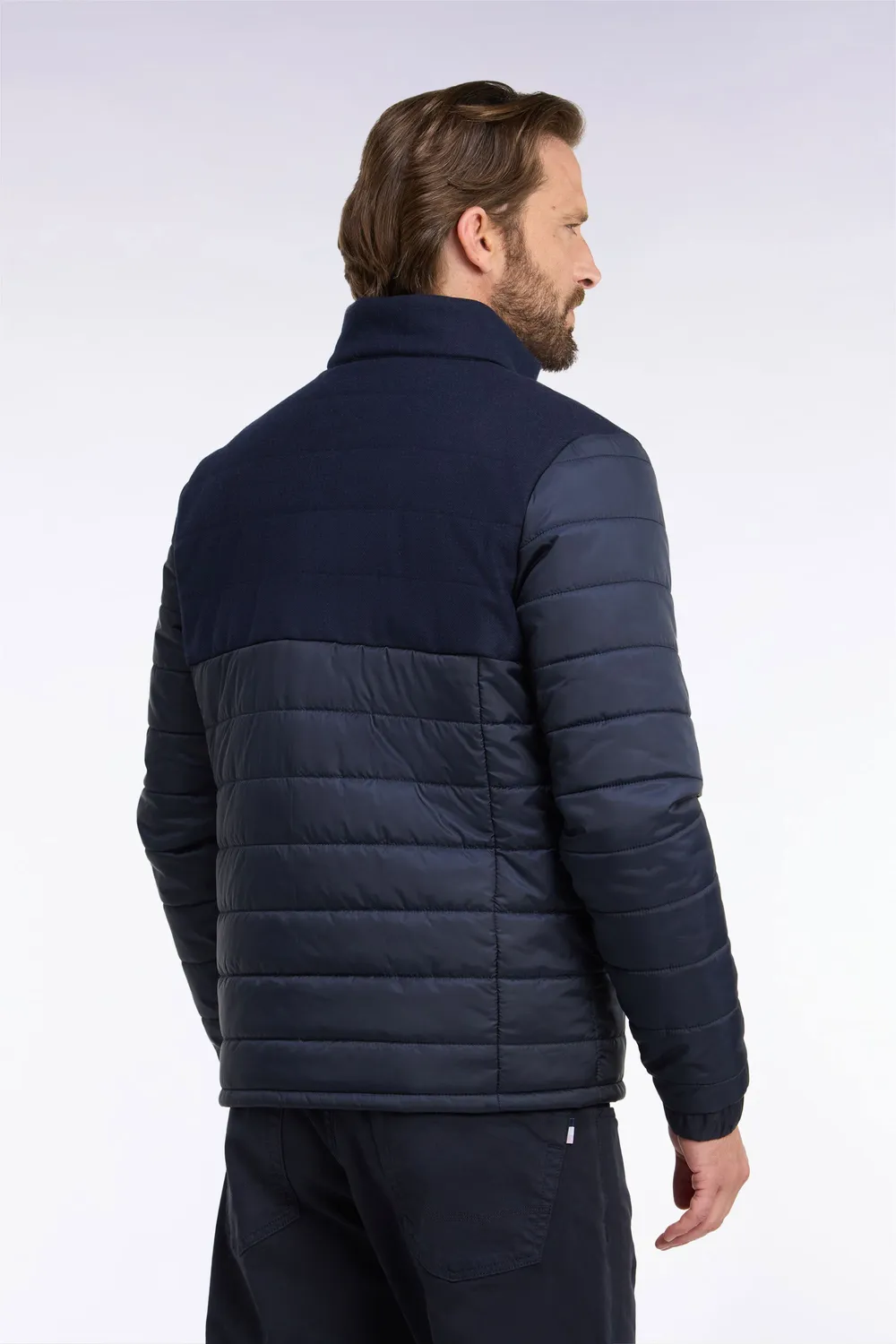 Eden Park doudoune bimatière nylon flanelle marine homme