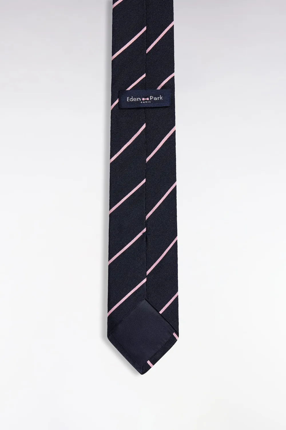 Eden Park Club Classique cravate soie rayée marine rose 7cm