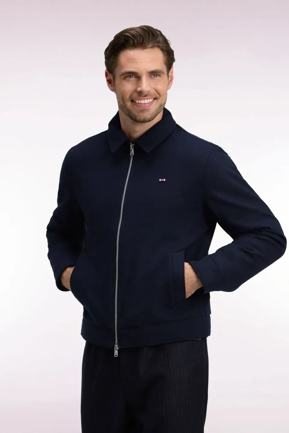 Eden Park blouson flanelle ouatinée marine coupe droite