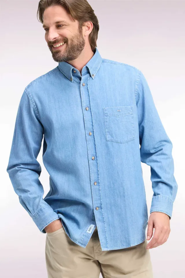 Eden Park chemise denim ciel coton coupe droite homme