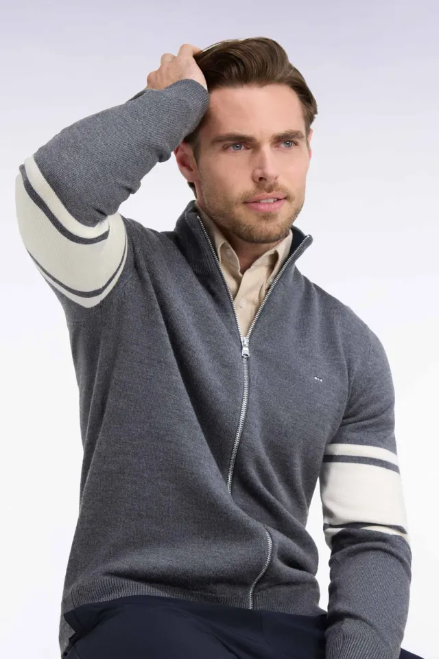 Eden Park Club Evolution cardigan mérinos gris zippé