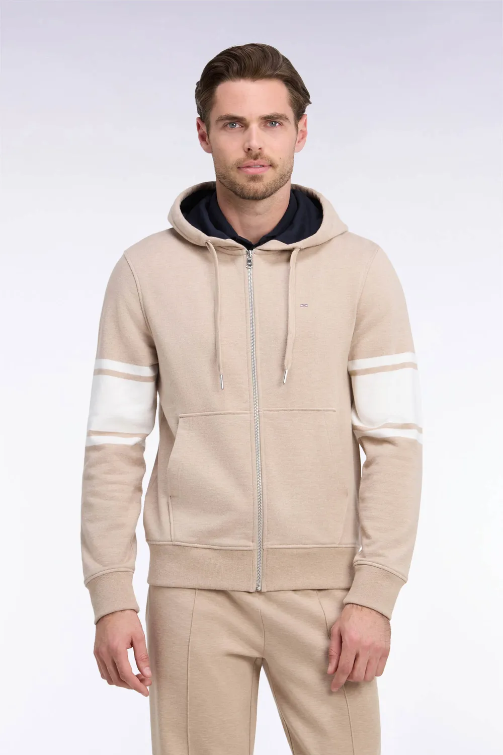 Eden Park sweat capuche zippé molleton beige