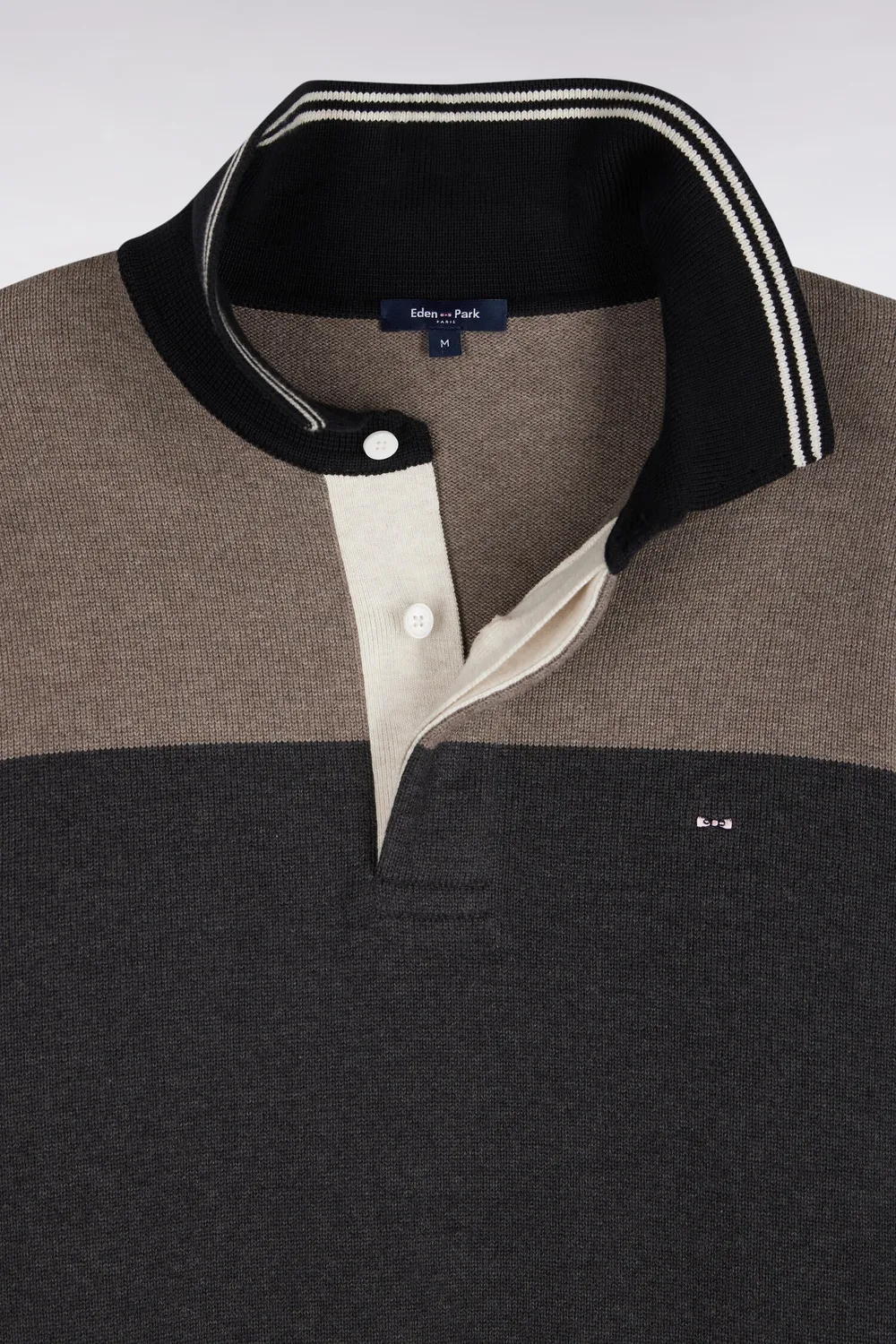 Eden Park Color Block pull rugby coton noir regular tricolore