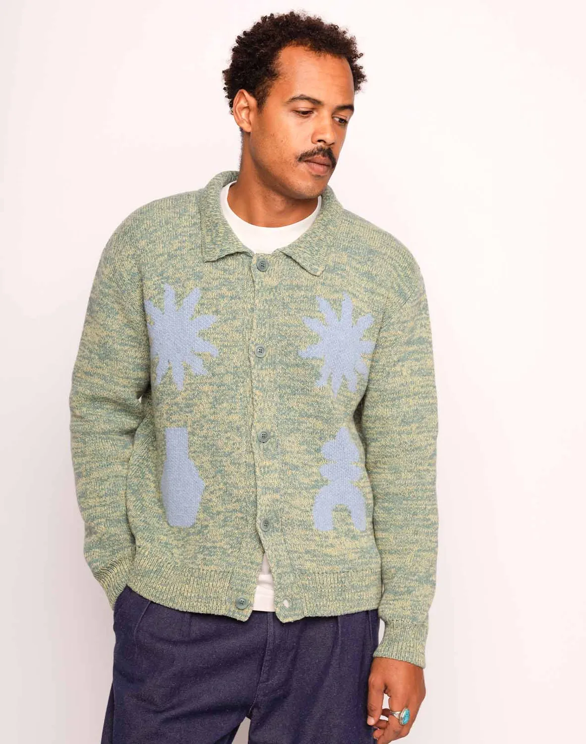 Olow Kalama gilet homme vert émeraude chiné jacquard