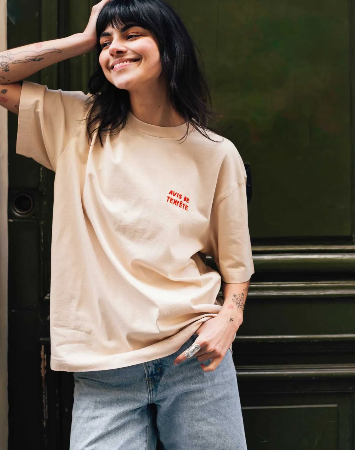 OLOW Tempête t-shirt crème coupe ample