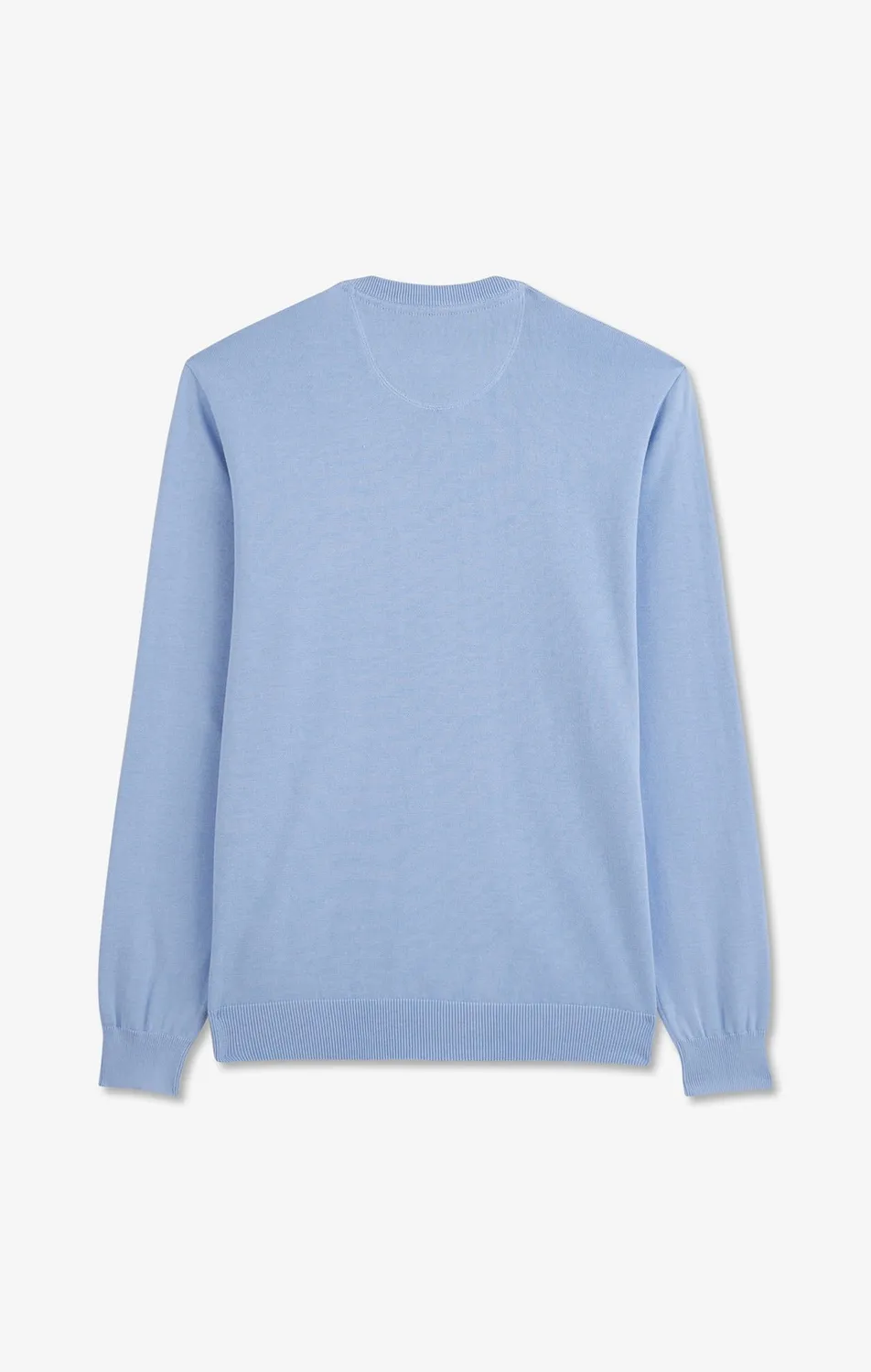 Eden Park Pull Col V Coton Bleu Logo Rose Coupe Regular