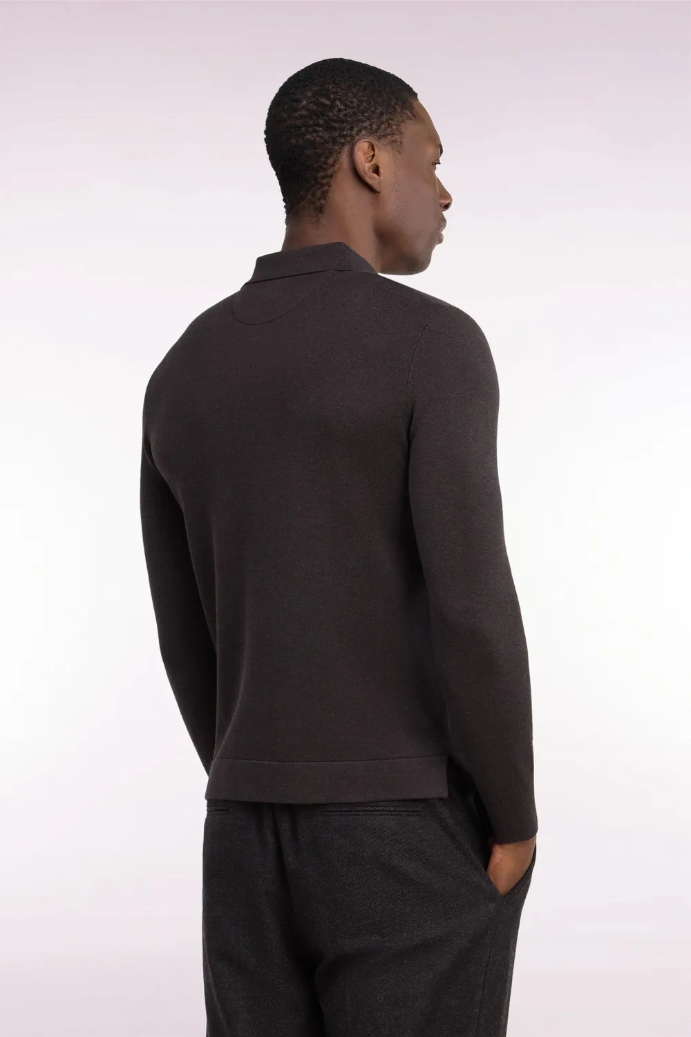 Eden Park Après Match pull col polo zippé marron coupe droite