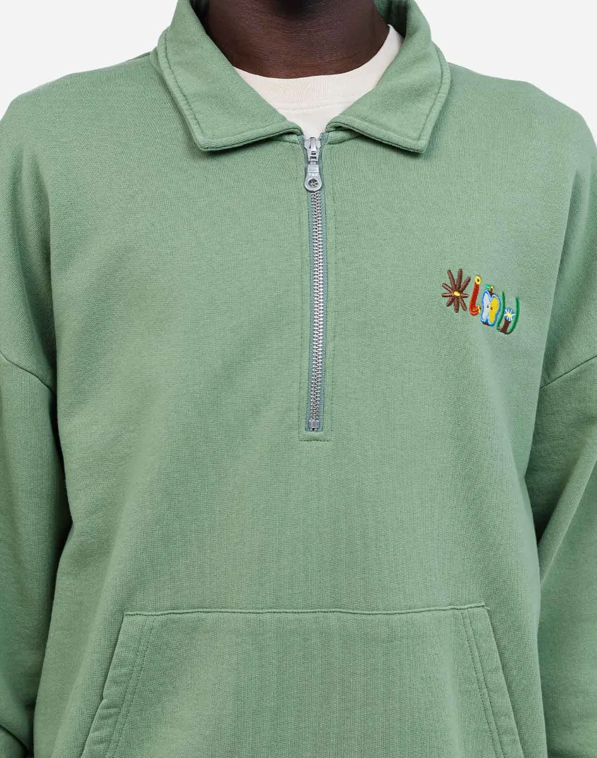 Olow Manso Pictures sweat vert sauge col polo