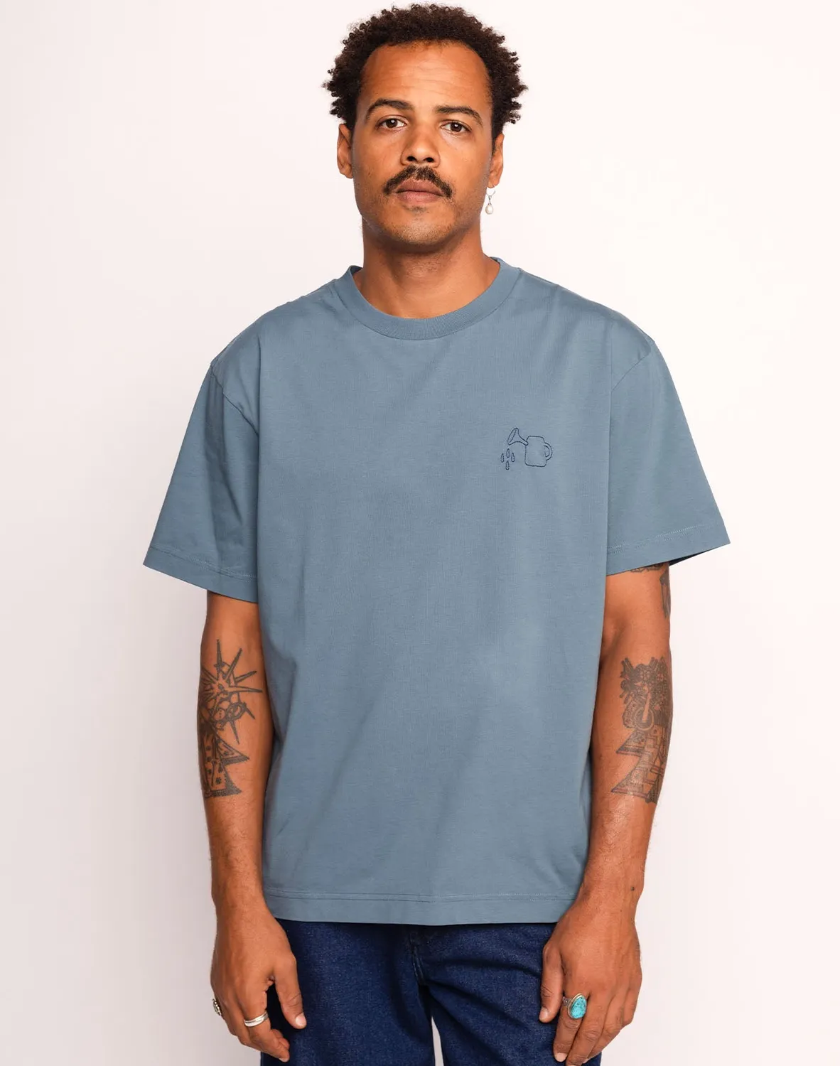 OLOW Feed My Garden t-shirt bleu acier coton bio ample