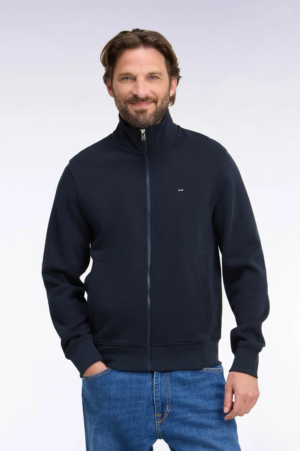 Eden Park sweat zippé molleton coton marine droit