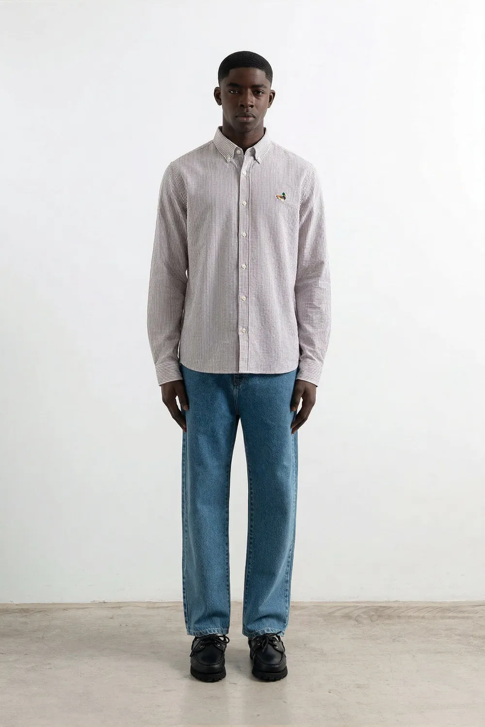Edmmond Studios Duck chemise rayée chocolat oxford