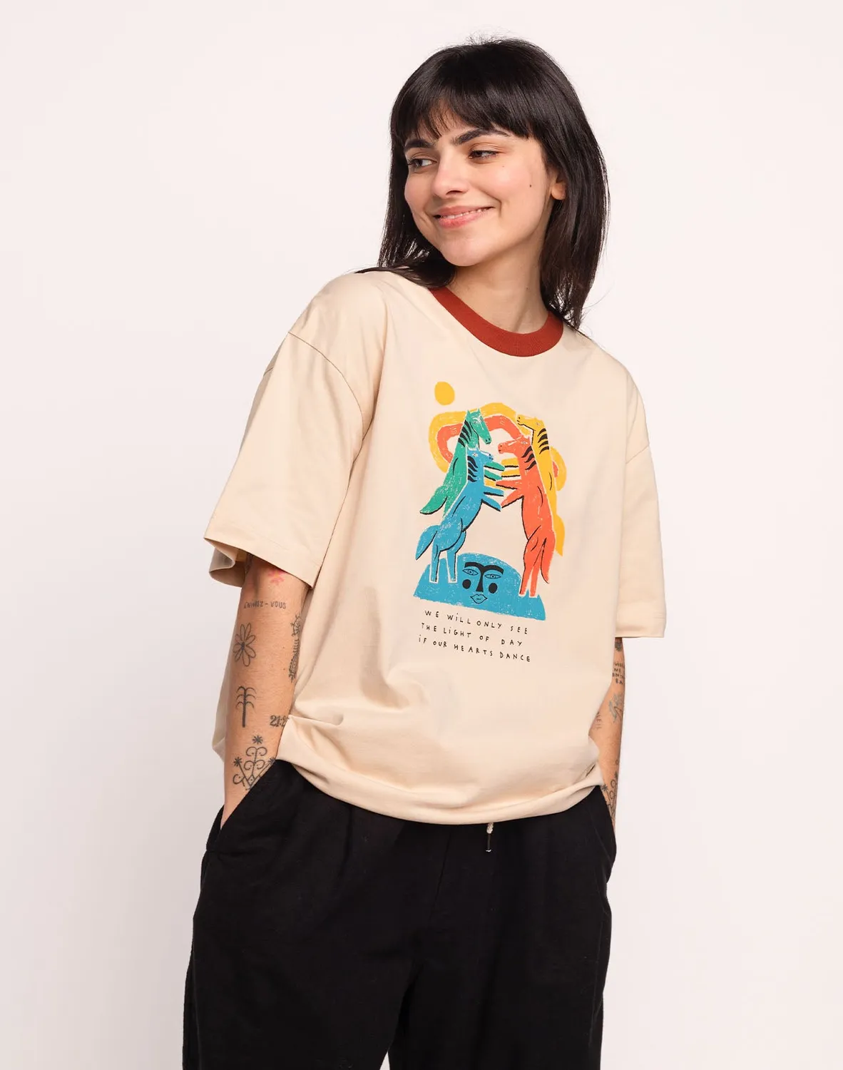 Olow Heart Emotion t-shirt crème coton bio ample