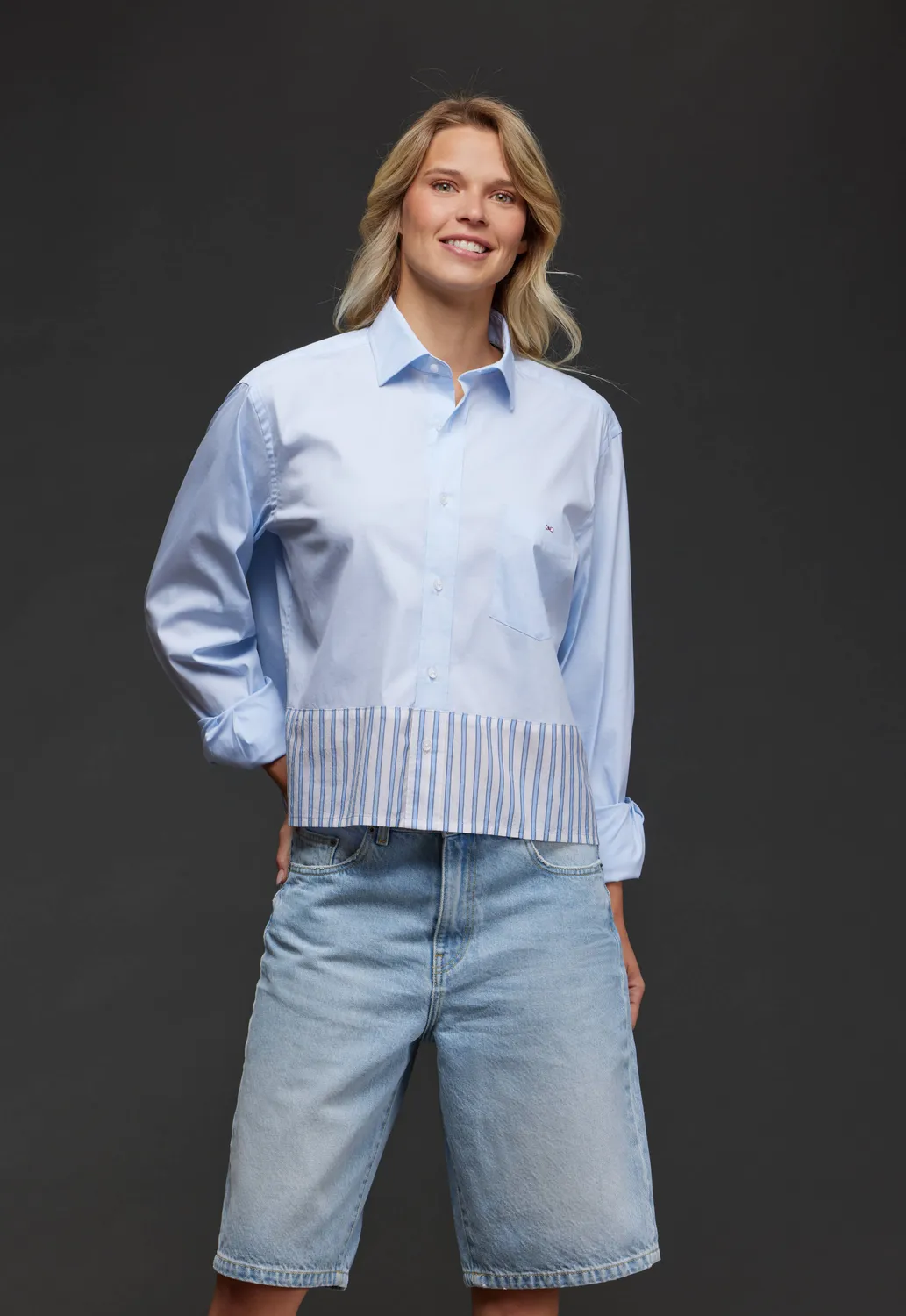 Eden Park chemise coton ciel rayé upcyclée Pap'Atelier M