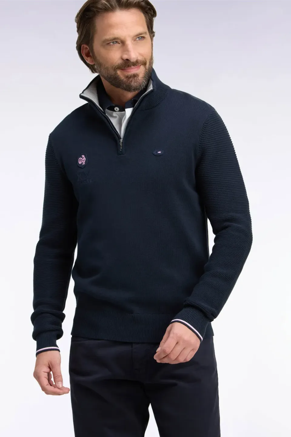 Eden Park Pull col zippé coton marine XV de France