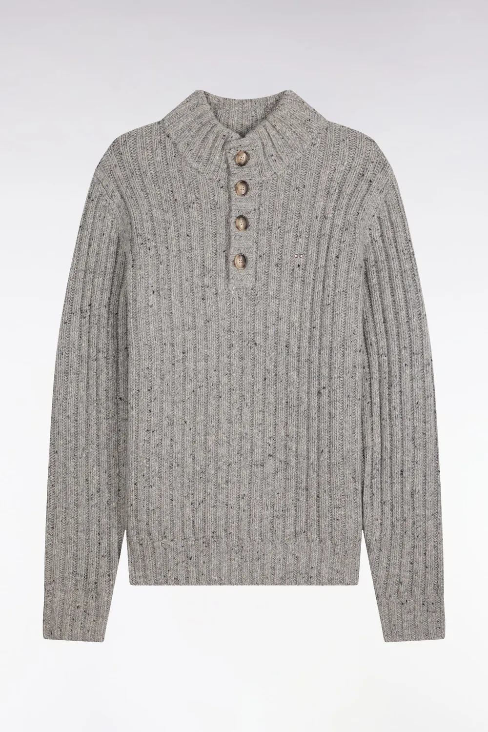 Eden Park pull col montant boutonné gris chiné maille épaisse