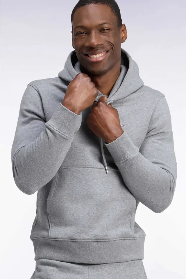 Eden Park sweat capuche molleton gris coupe droite