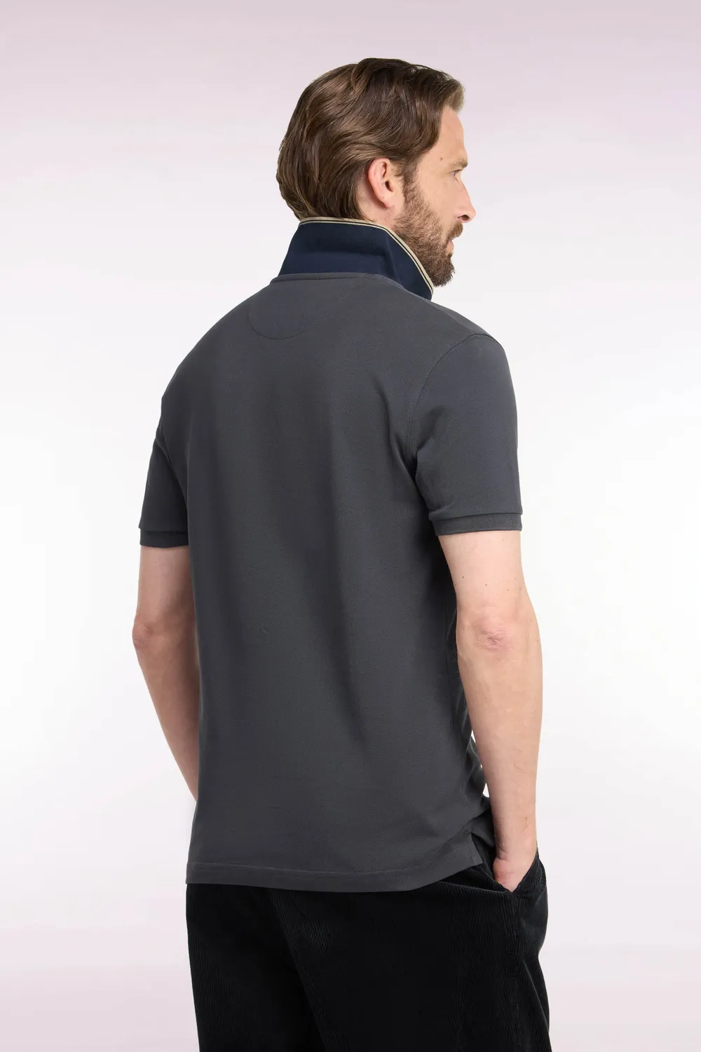 Eden Park polo coton gris foncé écusson droit