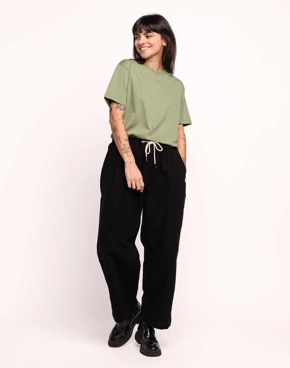 Olow Bruce pantalon large noir coton