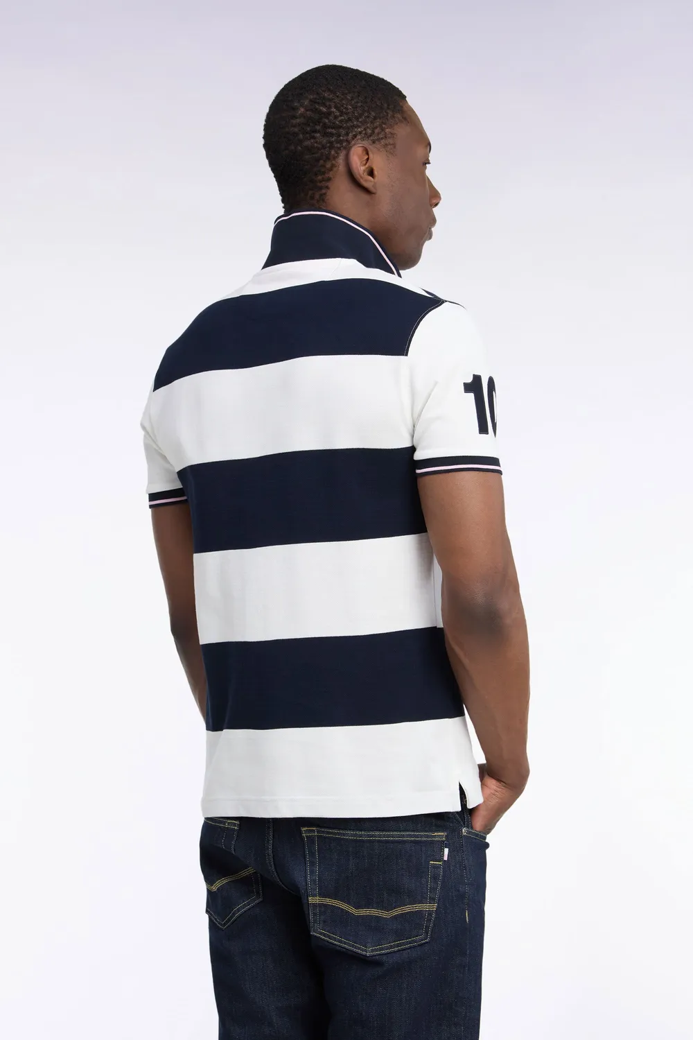 Eden Park polo rayures rugby écru marine homme