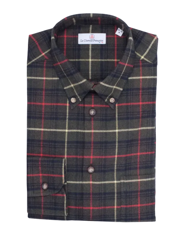 La Chemise Française Flanelle Carreaux Kaki chemise homme col boutonné