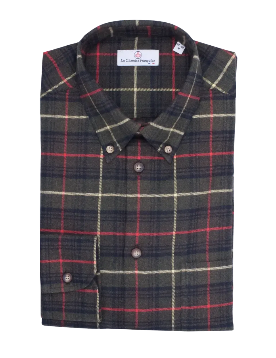 La Chemise Française Flanelle Carreaux Kaki chemise homme col boutonné