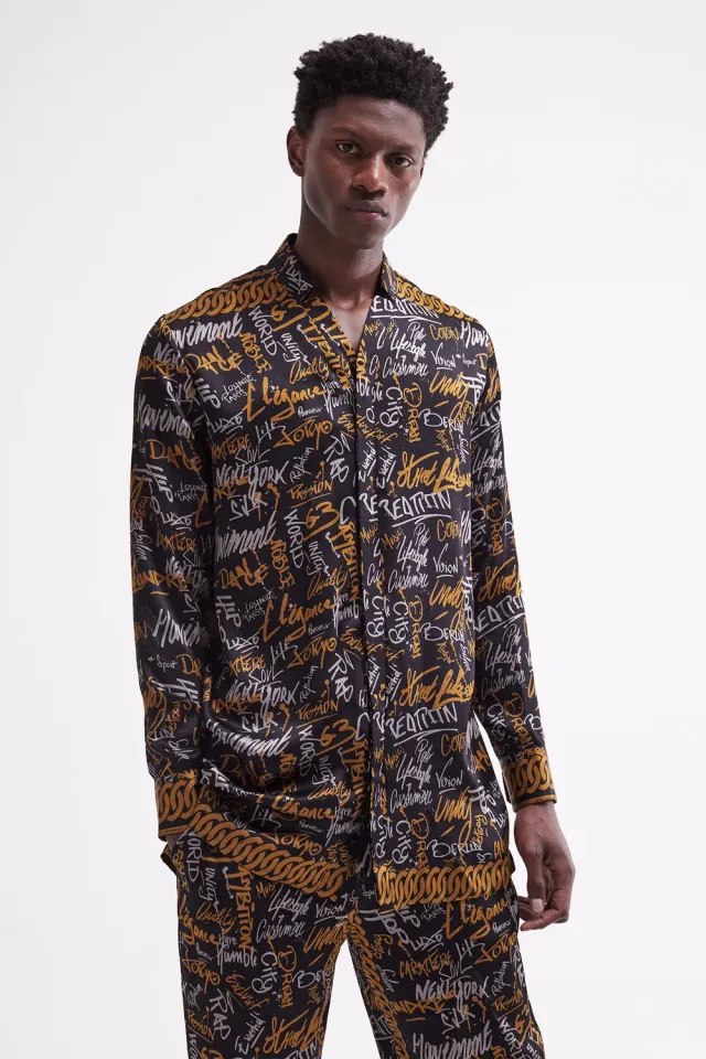 French Deal Allure Graffiti chemise homme satin de soie