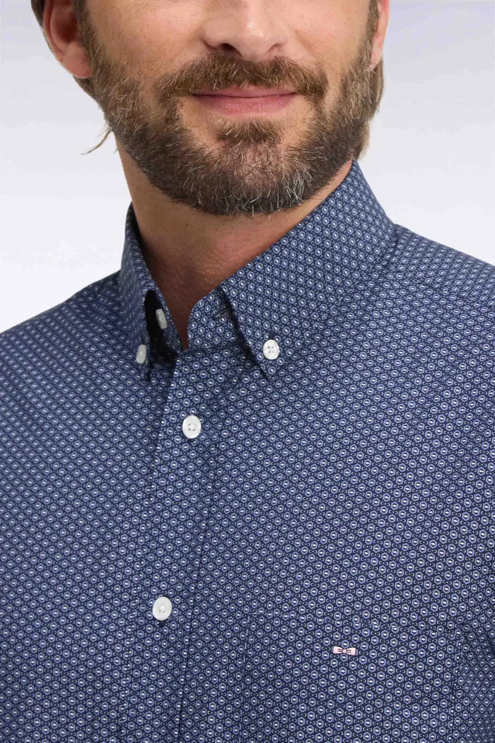 Eden Park chemise coton bleu micromotifs coupe droite